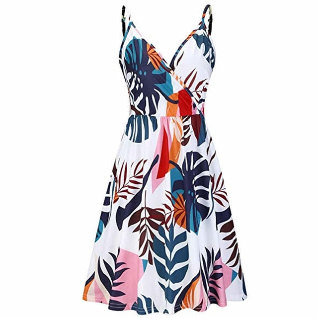 WEPBEL Women's Dress Floral Swing Dress with Pocket Spaghetti Strap Summer Casual V Neck Dress-1-S-Free Shipping at meselling99