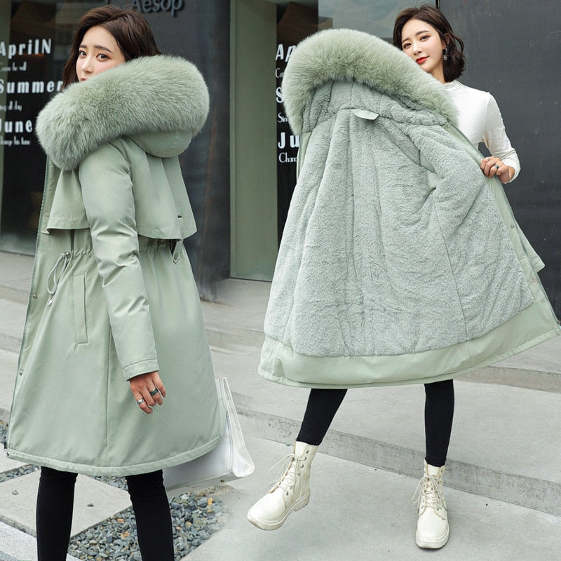 Meselling99 Women Mid-length Big Fur collar Down Cotton Winter Plus size Outerwear Warm--Free Shipping at meselling99