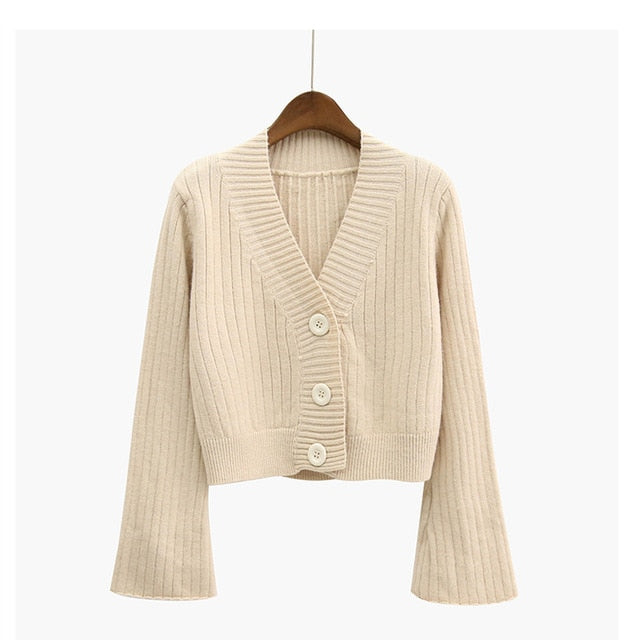 Meselling99 Autumn Long Sleeve Short Sweaters-Khaki-One Size-Free Shipping at meselling99