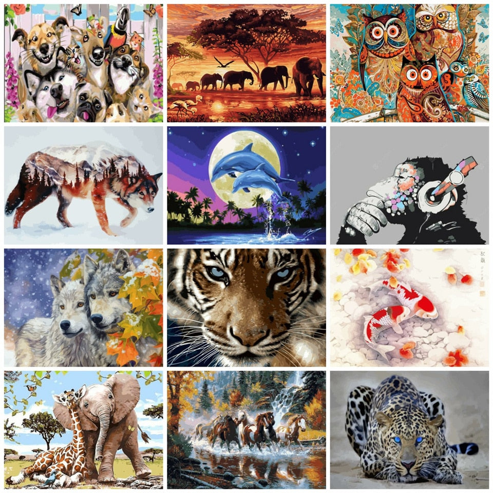 Meselling99 Animals Oil Painting By Numbers For Adults Paints By Number Canvas Painting Kits 50x40cm DIY Gift Home Decor--Free Shipping at meselling99