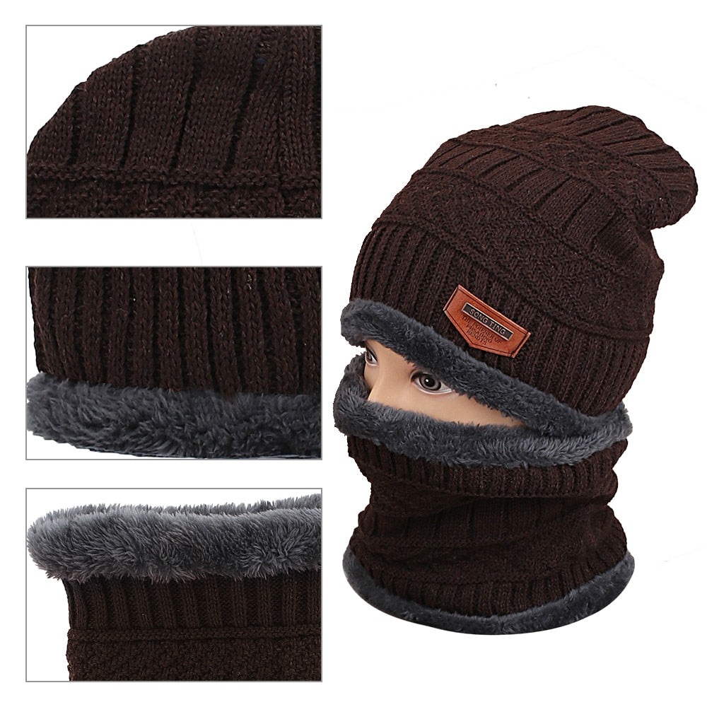 Meselling99 Coral Fleece Balaclava Winter hat Beanies Men's Hat Scarf Warm Breathable Wool Knitted Hat For Boys--Free Shipping at meselling99