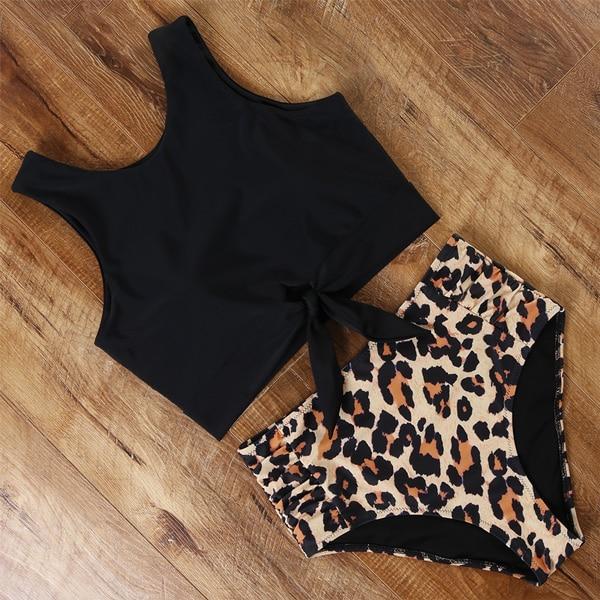 High Waist Bikini Leopard Swimsuit Floral Swimsuit Print High Neck Swimwear-B3735BP-M-Free Shipping at meselling99