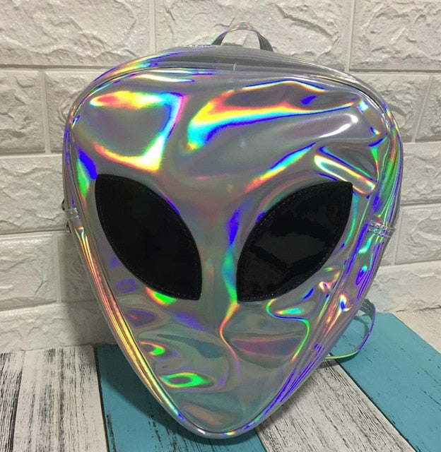 Meselling99 Laser Transparent Backpack Boys 3D Alien ET Head Face Designed Unisex Backpack-silver-Free Shipping at meselling99