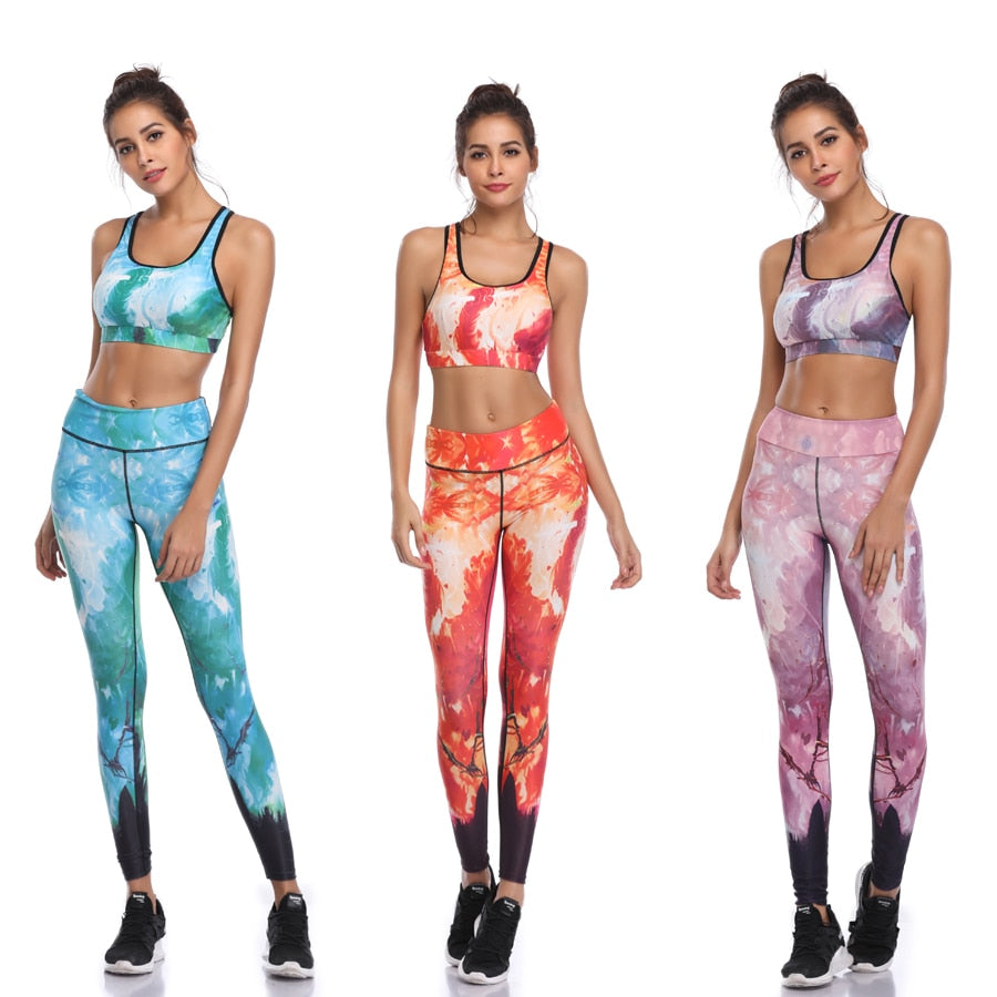 Fitness Yoga Set Women Print Push Up Quick Dry Spotrs Wear Yoga Suits--Free Shipping at meselling99