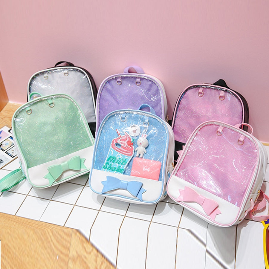 Meselling99 Transparent Backpacks Women Harajuku Bow-knot Itabags Bags School--Free Shipping at meselling99