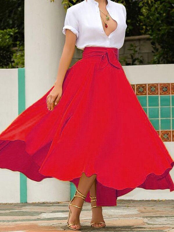 Solid Color Short Sleeve T-Shirt +Skirt Two-Pice Suits-Casual Dresses-Free Shipping at meselling99