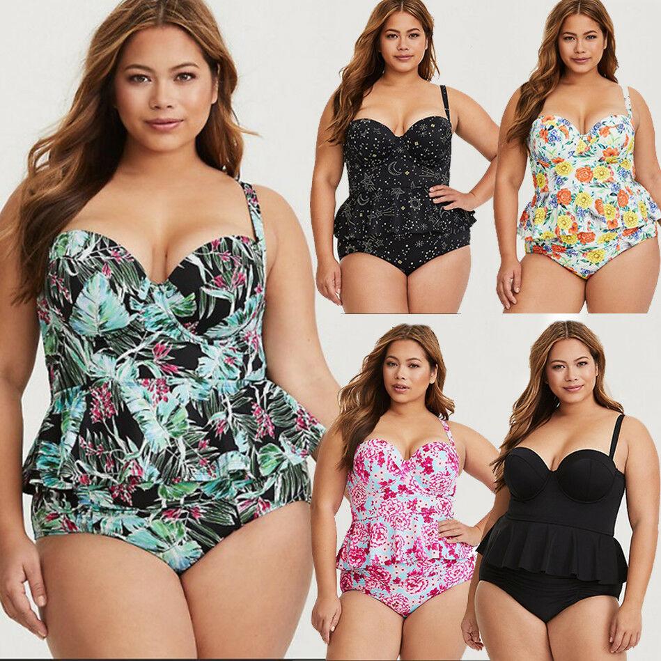 Womens Plus Size Bikini Set Push Up Swimwear Swimsuit Bathing Suit Floral Bra--Free Shipping at meselling99