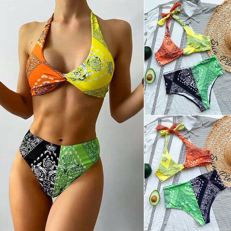 Womens Swimsuti Bathing Suit Bikini Set High Waist Triangle Swimwear Floral Bra--Free Shipping at meselling99