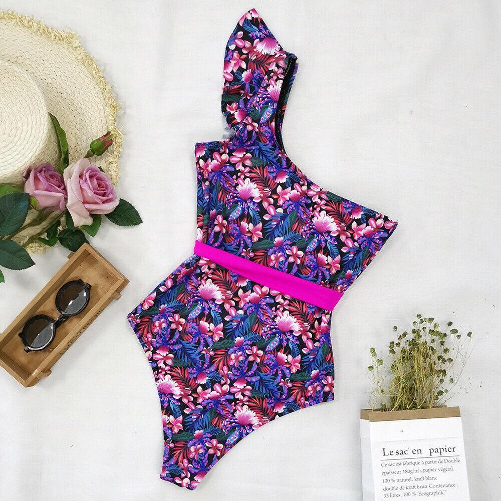 Womens Ruffle One Shoulder Swimwear Monokini Bikini Flower Bathing Suit--Free Shipping at meselling99
