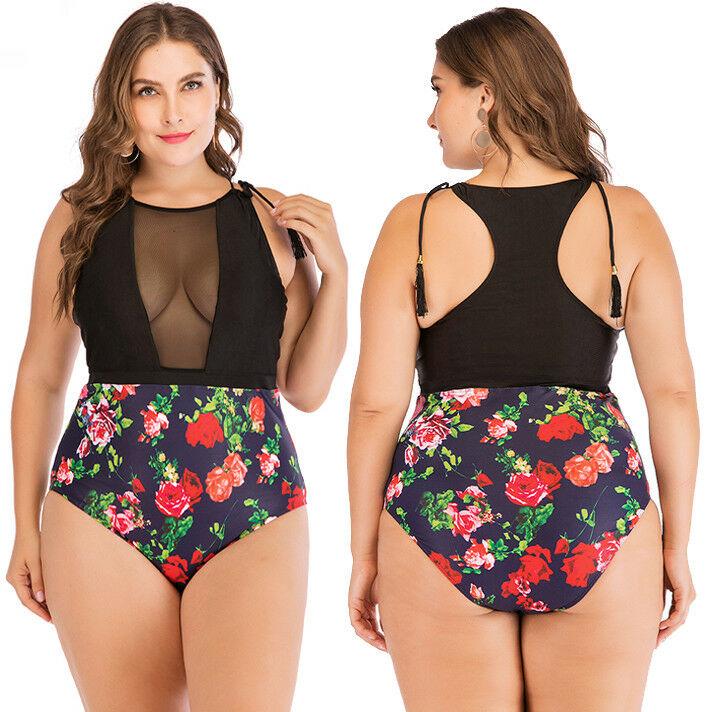 Sexy Womens Monokini Swimsuit Bathing Suit Plus Size Bikini Flower Swimwear Mesh--Free Shipping at meselling99