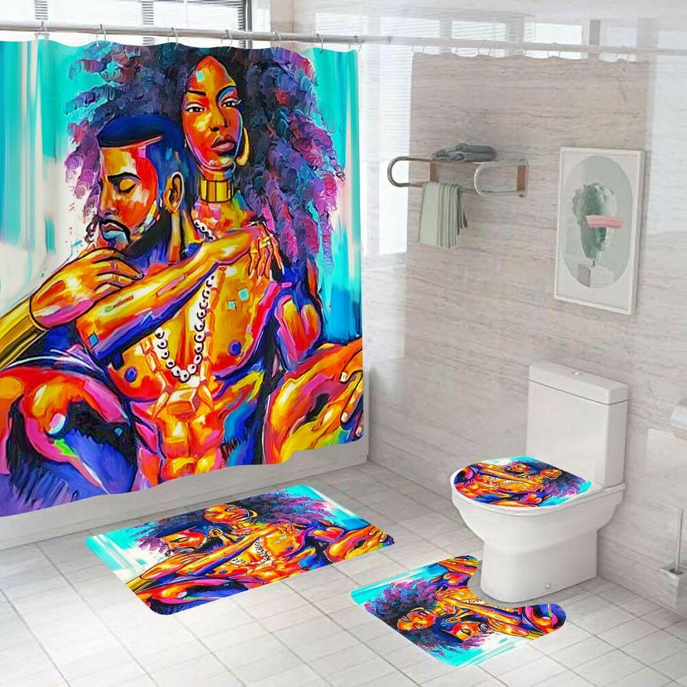 African Woman Shower Curtain Bathroom Rug Set Bath Mat Non-Slip Toilet Lid Cover--Free Shipping at meselling99