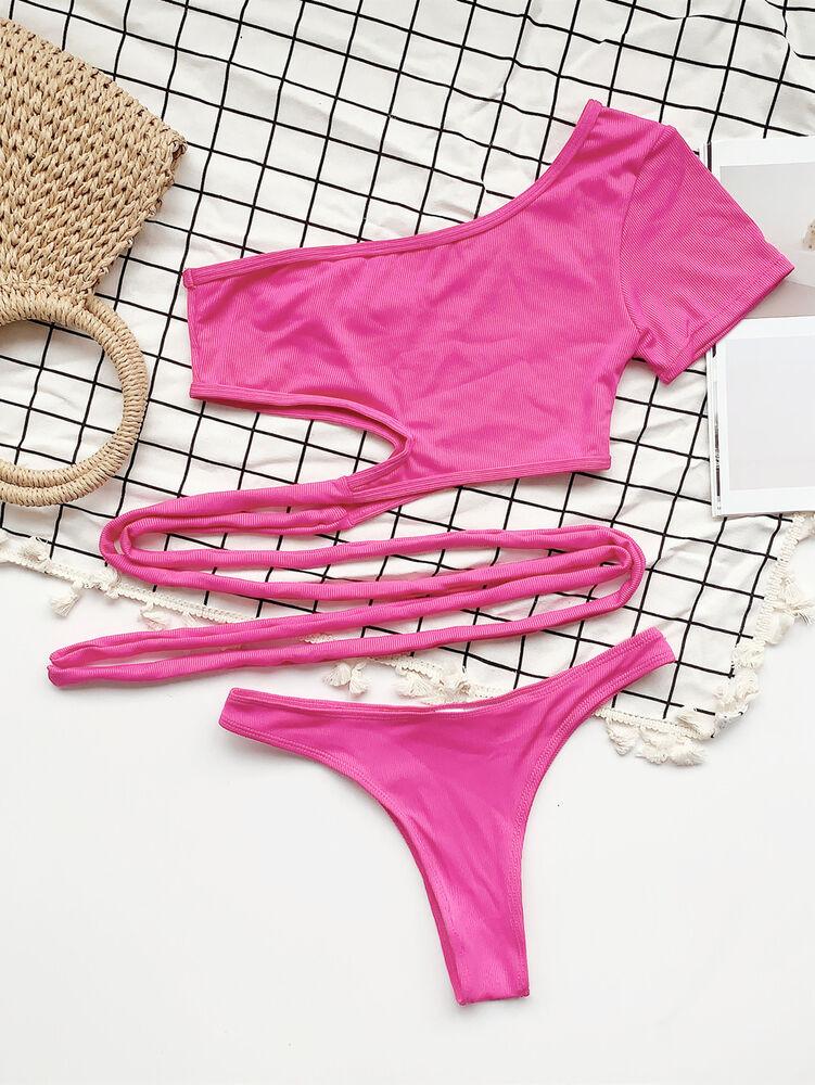 Womens Swimsuit Bandage Swimwear One Shoulder Bikini Set Bathing Suit Beachwear--Free Shipping at meselling99