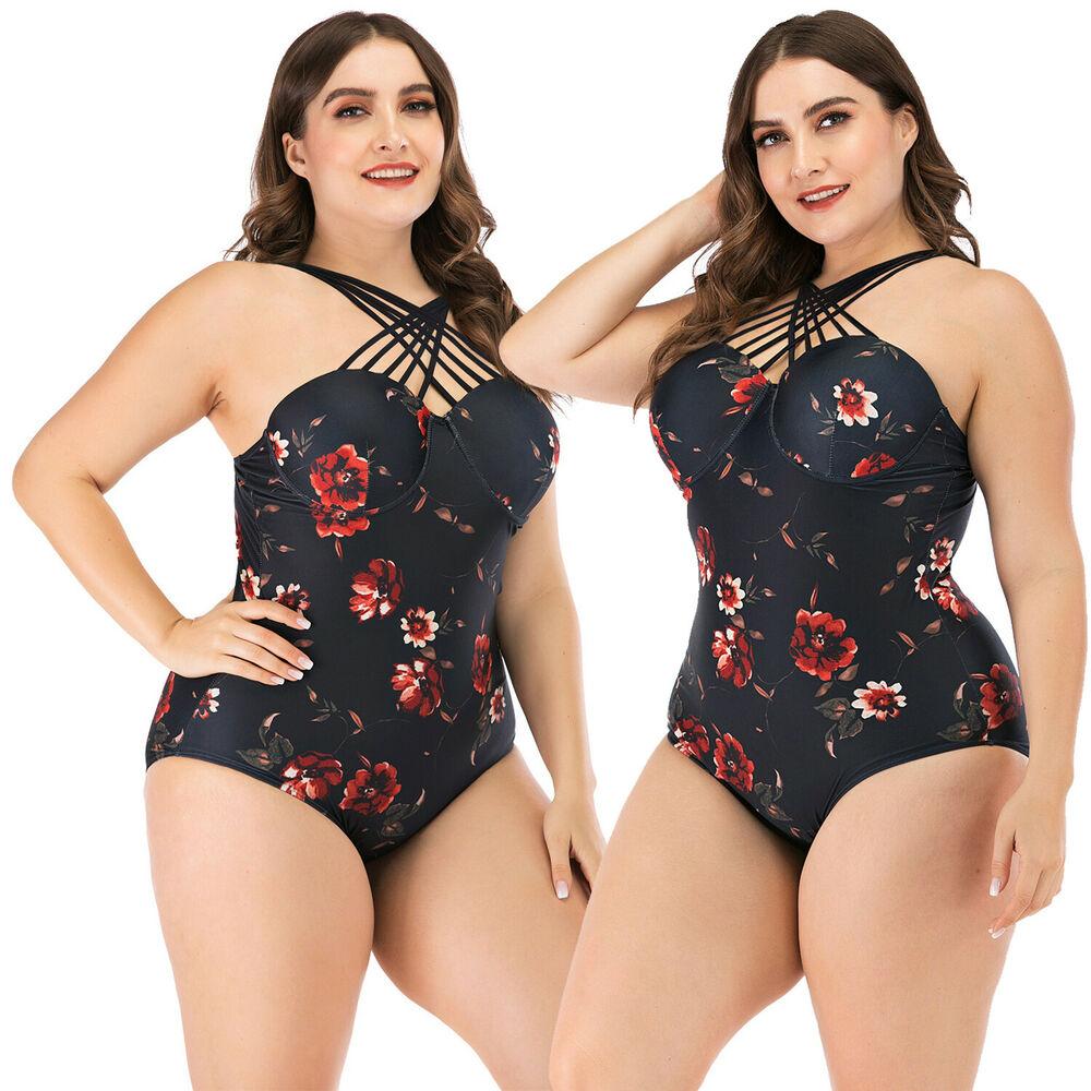Womens Plus Size Monokini Bikini Swimwear Flower Swimsuit One Piece Bathing Suit--Free Shipping at meselling99