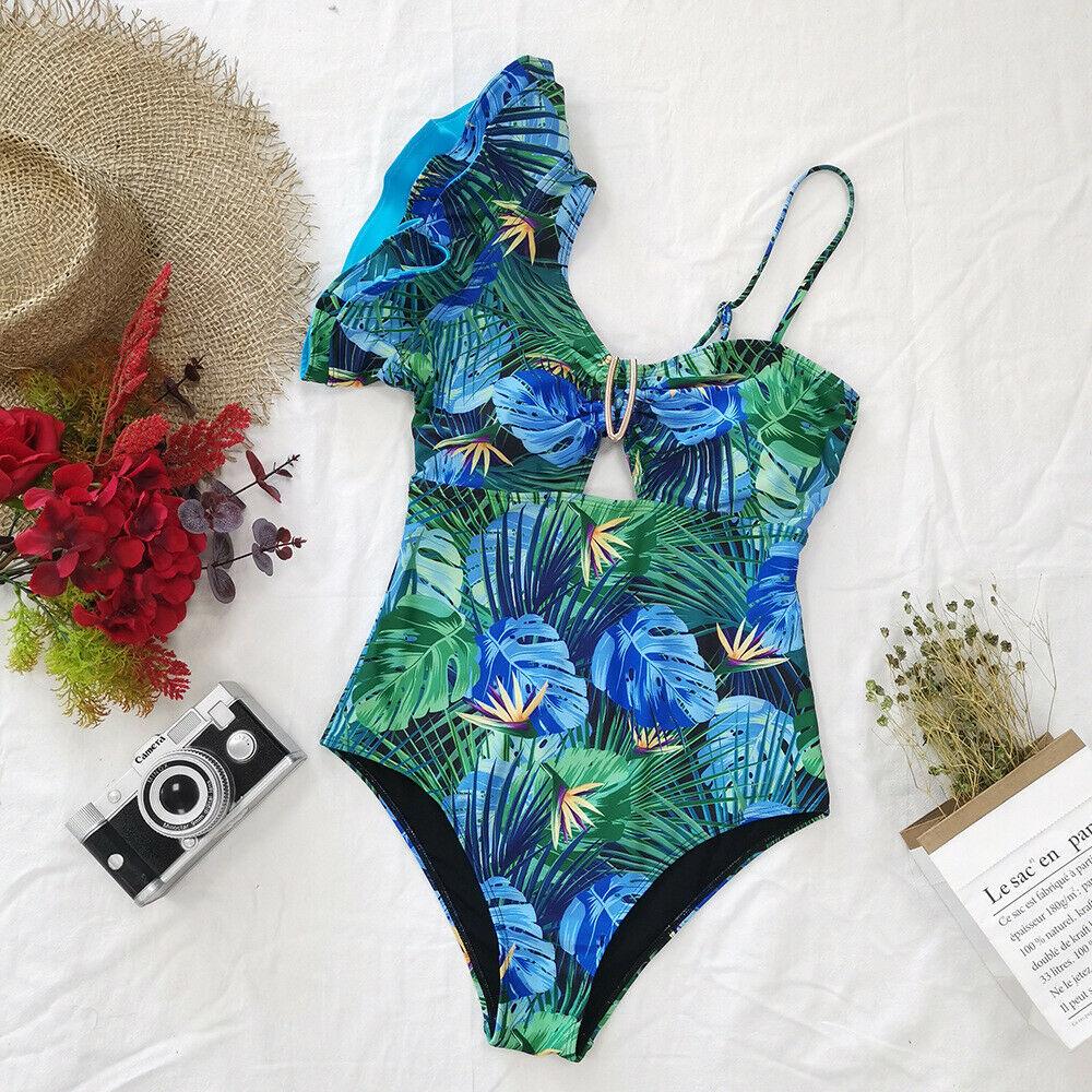 Womens Ruffle Swimwear Monokini Swimsuit Floral Bathing Suit Beachwear Bikini--Free Shipping at meselling99