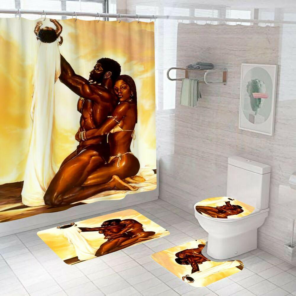 African Woman Shower Curtain Bathroom Rug Set Bath Mat Non-Slip Toilet Lid Cover-180×180cm Shower Curtain Only-African Woman-Free Shipping at meselling99
