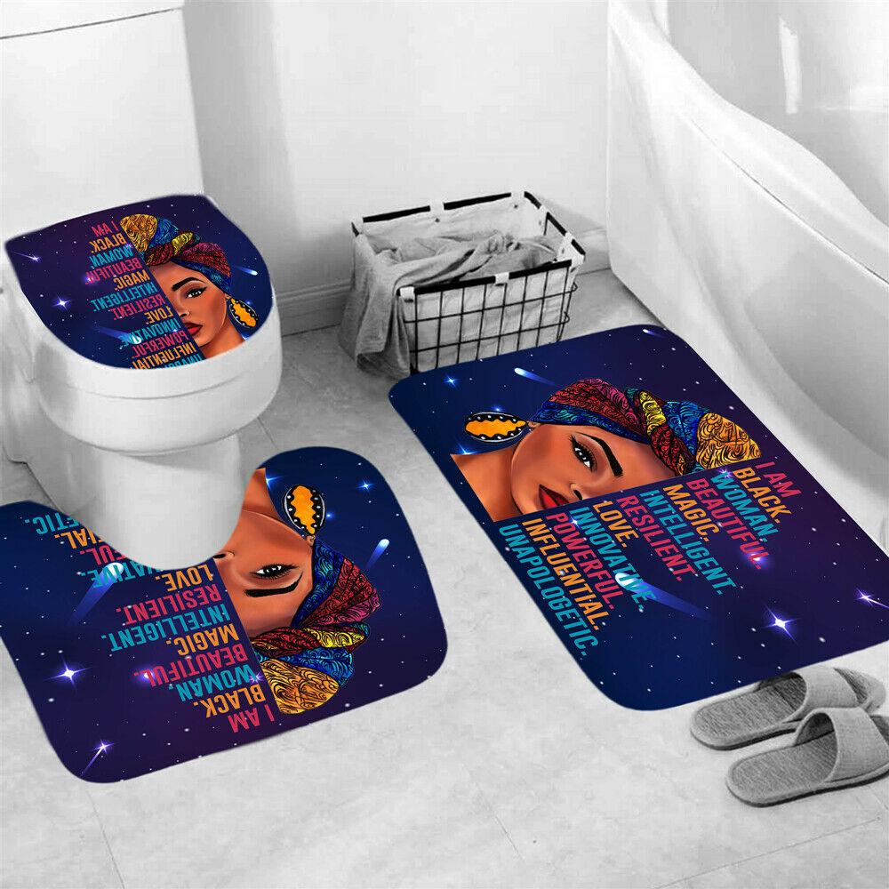 African Woman Shower Curtain Thicken Bathroom Rug Set Bath Mat Toilet Lid Cover--Free Shipping at meselling99