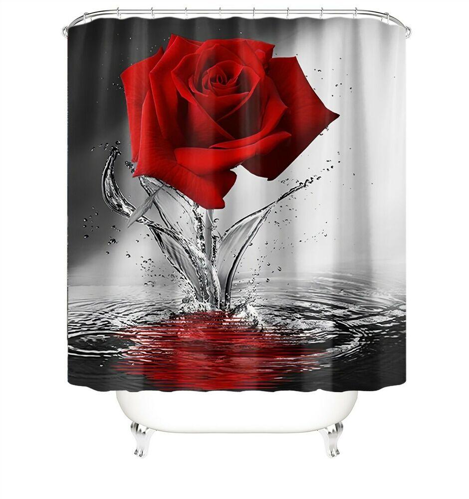 Rose Bathroom Rug Set Shower Curtain Thick Non Slip Toilet Lid Cover Bath Mat-Shower Curtain-Free Shipping at meselling99