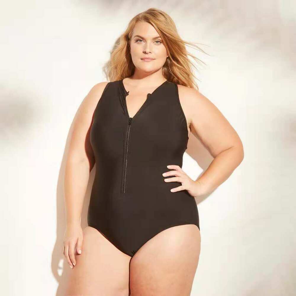 Womens Plus Size Swimsuit Monokini Swimwear Bathing Suit Bikini Zipper One Piece--Free Shipping at meselling99