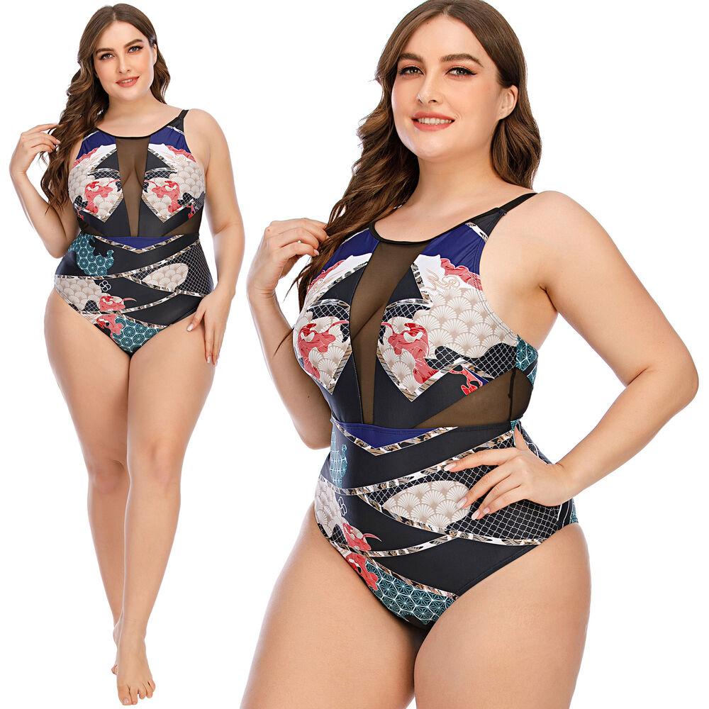 Womens Plus Size Swimwear Monokini Bikini Large Bathing Suit Swimsuit Floral--Free Shipping at meselling99
