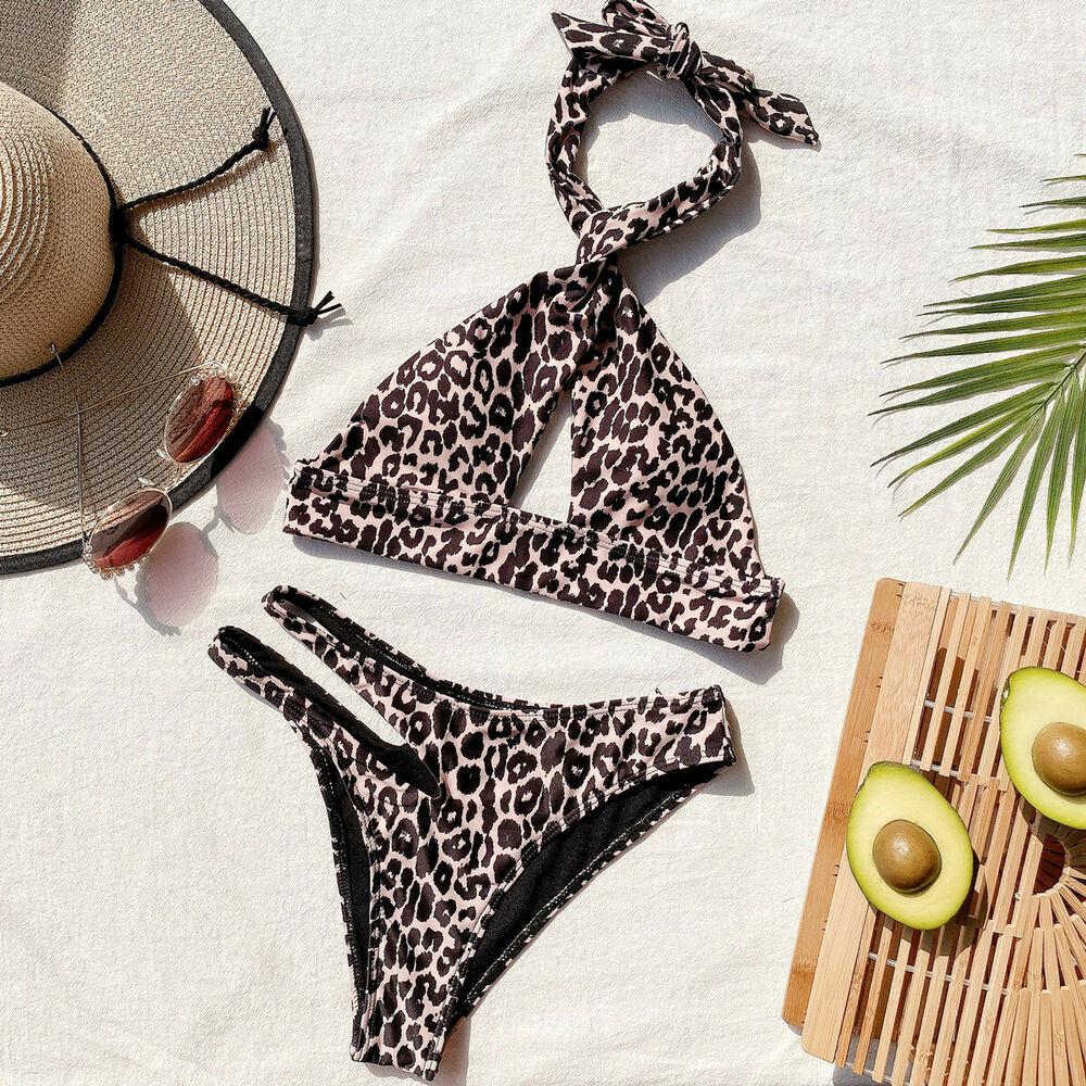 2021 New Sexy Bandage Women's Leopard Bikini Bra Swimsuit Swimwear Beach Set--Free Shipping at meselling99
