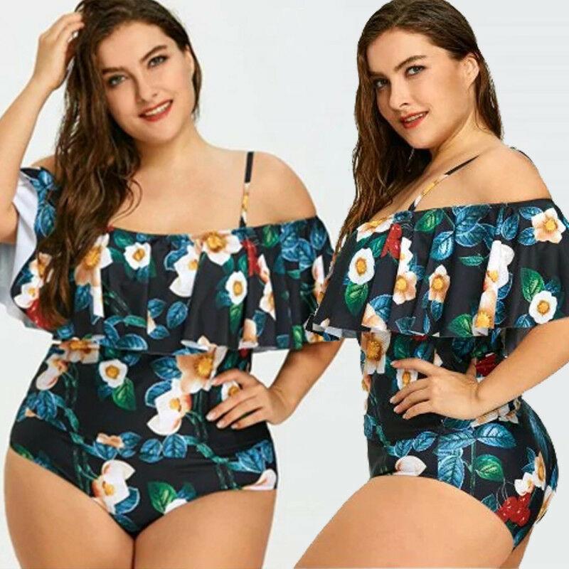 Womens Plus Size Bikini Set Swimwear Ruffle Bra Bathing Suit Swimsuit Flower--Free Shipping at meselling99