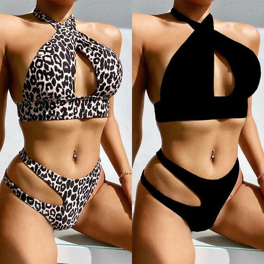 2021 New Sexy Bandage Women's Leopard Bikini Bra Swimsuit Swimwear Beach Set--Free Shipping at meselling99