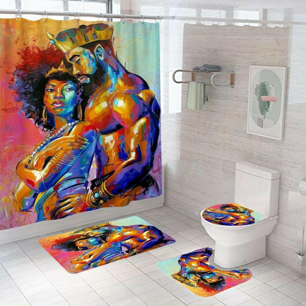 African Woman Shower Curtain Bathroom Rug Set Bath Mat Non-Slip Toilet Lid Cover-180×180cm Shower Curtain Only-African Woman-2-Free Shipping at meselling99