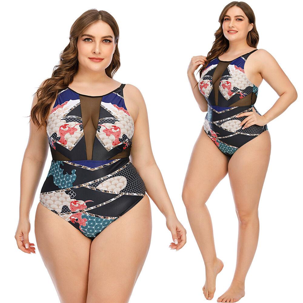 Womens Plus Size Swimwear Monokini Bikini Large Bathing Suit Swimsuit Floral--Free Shipping at meselling99