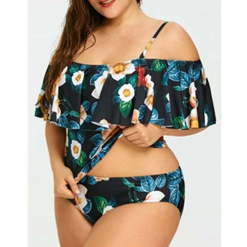 Womens Plus Size Bikini Set Swimwear Ruffle Bra Bathing Suit Swimsuit Flower--Free Shipping at meselling99