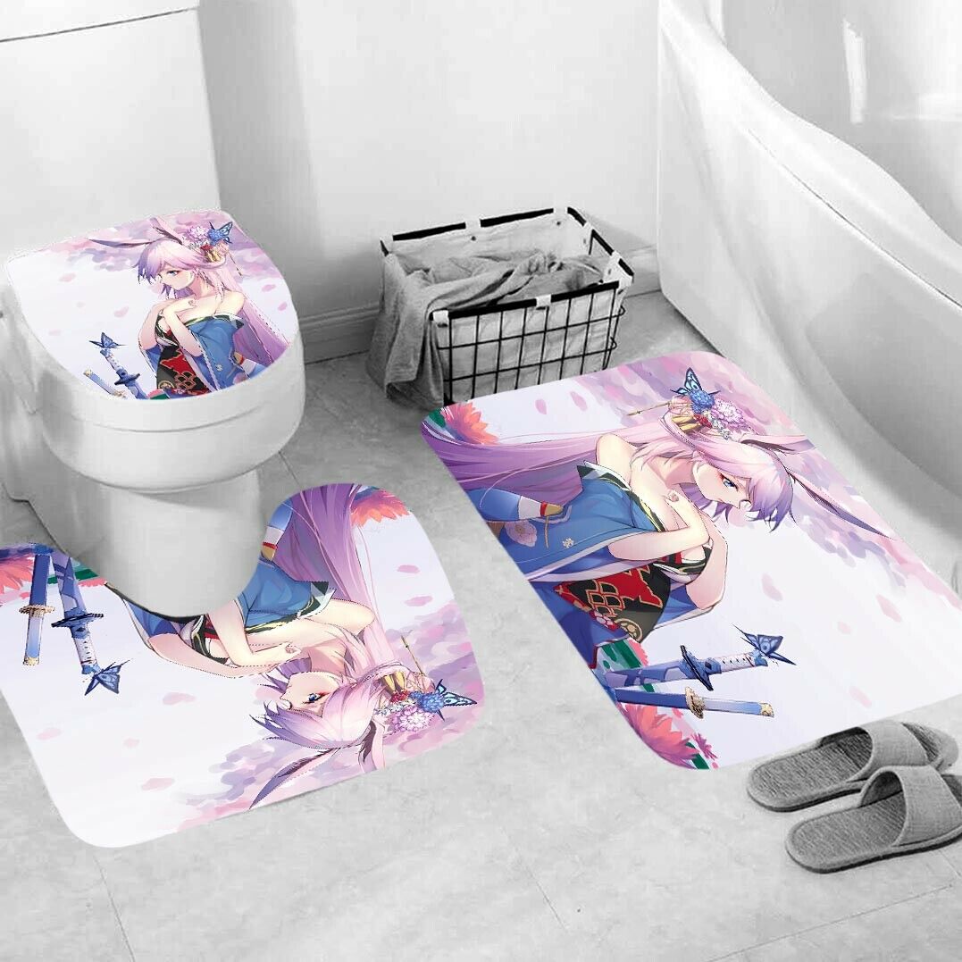 Anime Shower Curtain Bathroom Rug Set Thick Bath Mat Non-Slip Toilet Lid Cover-3Pcs Mat Set Only-Free Shipping at meselling99
