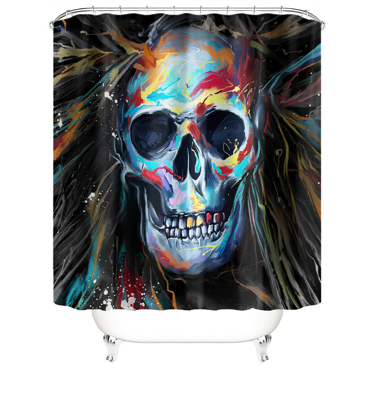 Skull Shower Curtain Bathroom Rug Set Thick Bath Mat Non-Slip Toilet Lid Cover-180×180cm Shower Curtain Only-Free Shipping at meselling99