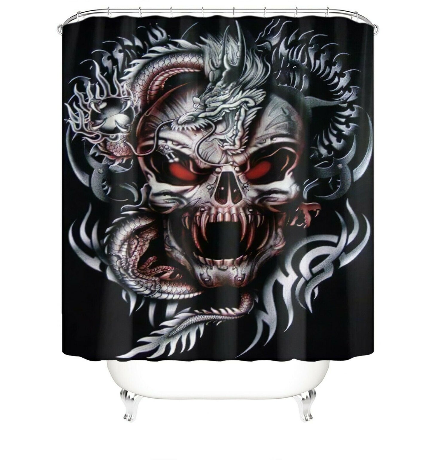 Skull Shower Curtain Set Bathroom Rug Thick Bath Mat Non-Slip Toilet Lid Cover-180×180cm Shower Curtain Only-Free Shipping at meselling99