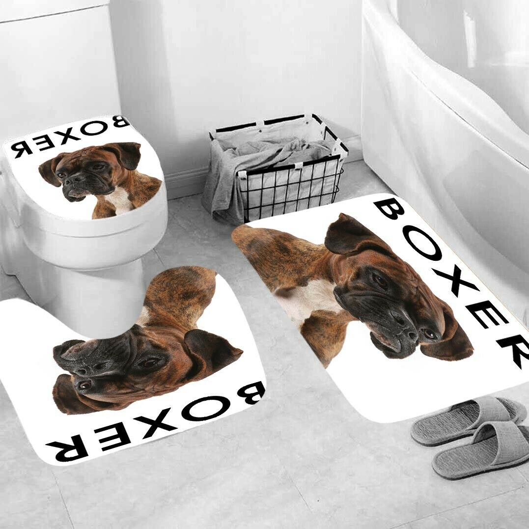 Boxer Shower Curtain Bathroom Rug Set Thick Bath Mat Non-Slip Toilet Lid Cover-3Pcs Mat Set Only-Free Shipping at meselling99
