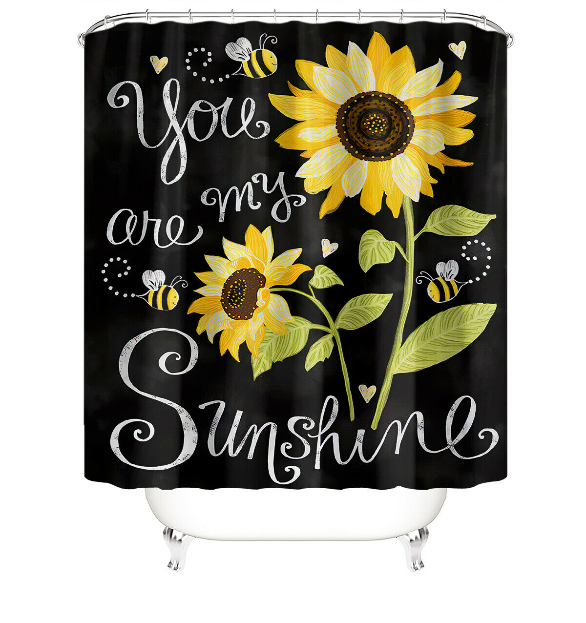 Sunflower Letter Shower Curtain Bathroom Rug Set Bath Mat Non-Slip Toilet Lid Cover-180×180cm Shower Curtain Only-Free Shipping at meselling99