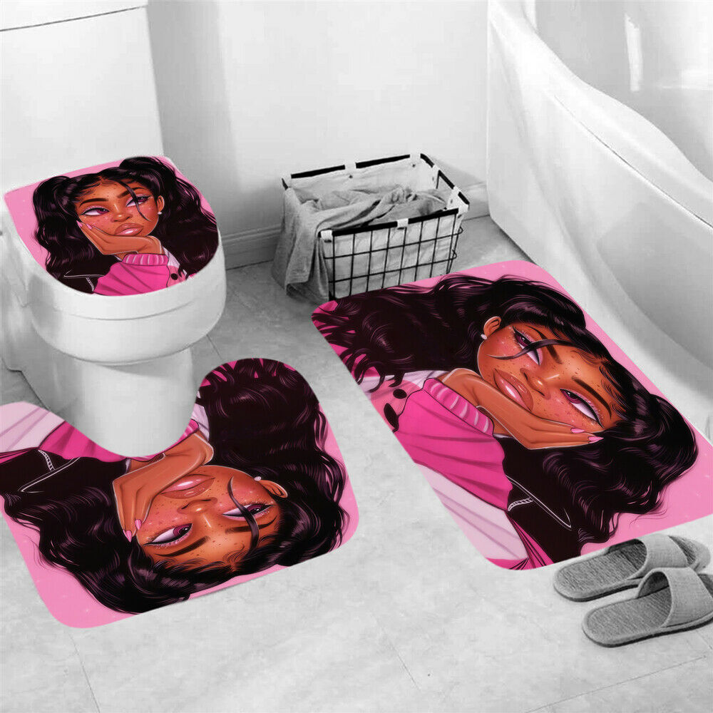 Beauty Girl Shower Curtain Thick Bathroom Rug Bath Mat Non-Slip Toilet Lid Cover-3Pcs Mat Set Only-Free Shipping at meselling99
