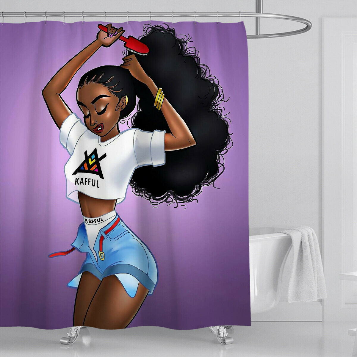 African Girl Bathroom Rug Set Shower Curtain Thick Bath Mat Toilet Lid Cover--Free Shipping at meselling99