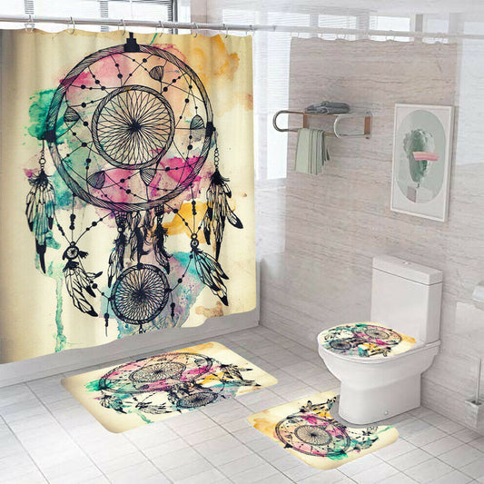 Dreamcatcher Shower Curtain Bathroom Rug Set Bath Mat Non-Slip Toilet Lid Cover--Free Shipping at meselling99