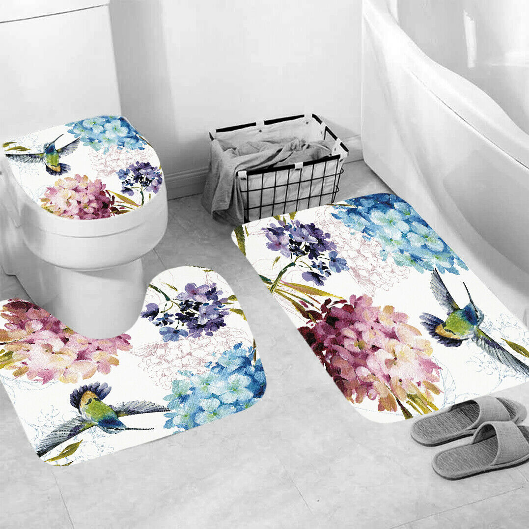 Hummingbird Shower Curtain Bathroom Rug Set Bath Mat Non-Slip Toilet Lid Cover-3Pcs Mat Set Only-Free Shipping at meselling99