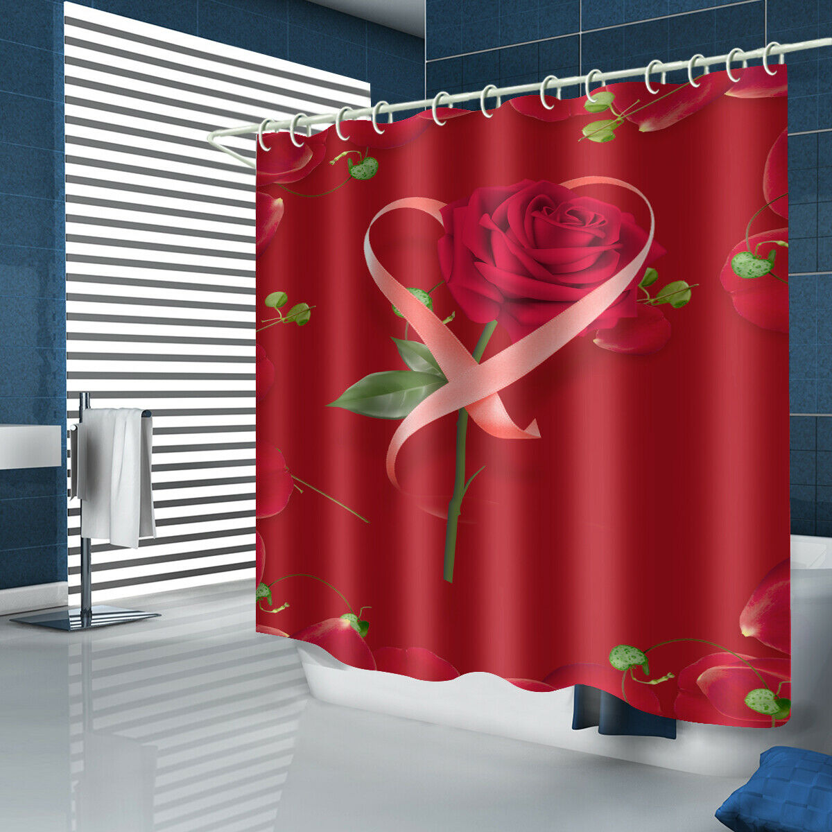 Rose Shower Curtain Bathroom Rug Set Thick Bath Mat Non-Slip Toilet Lid Cover-180×180cm Shower Curtain Only-Free Shipping at meselling99