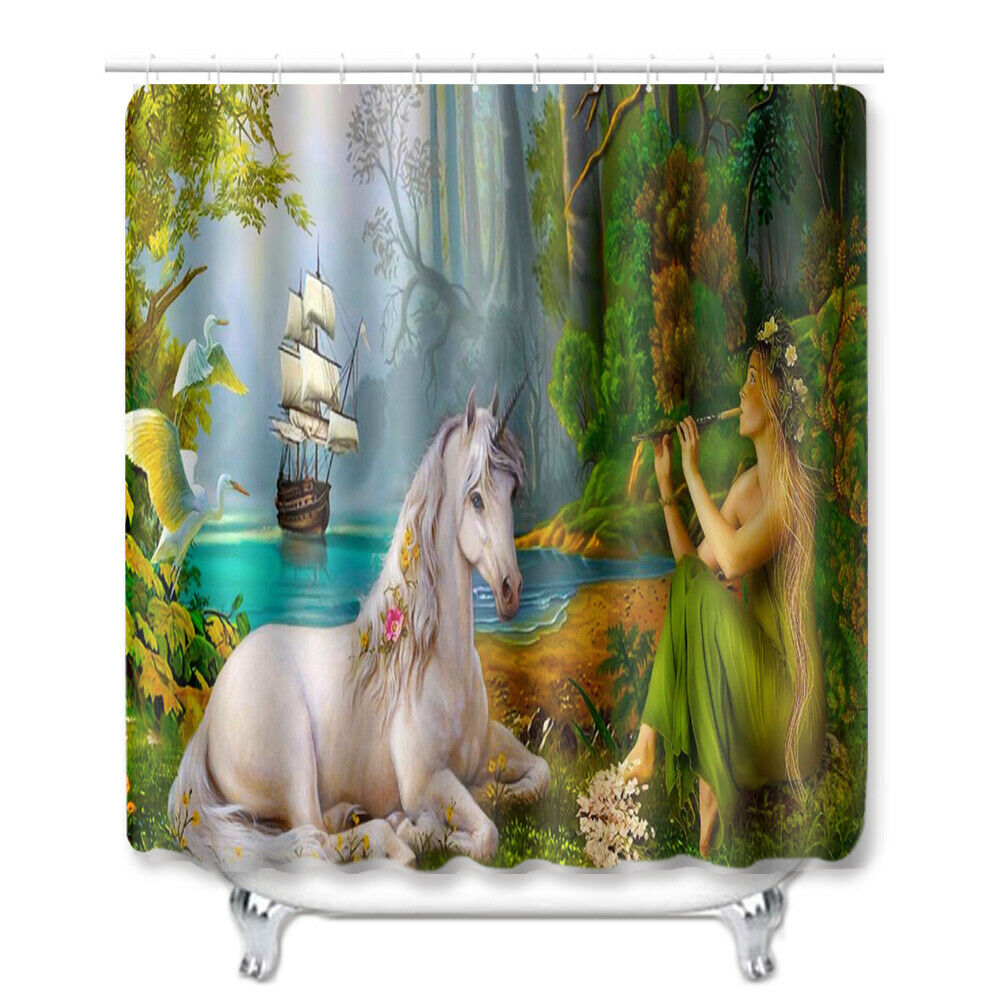 Fairy Unicorn Shower Curtain Bathroom Rug Set Bath Mat Non-Slip Toilet Lid Cover--Free Shipping at meselling99