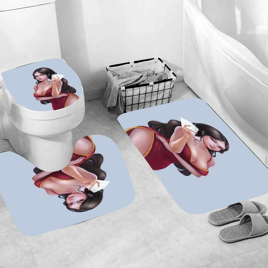 Sexy Woman Shower Curtain Bathroom Rug Set Bath Mat Non-Slip Toilet Lid Cover-3Pcs Mat Set Only-Free Shipping at meselling99