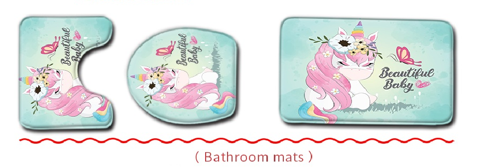 Unicorn Bathroom Rug Set Shower Curtain Bath Towel Toilet Lid Cover Bath Mat-3Pcs Mat Set Only-Free Shipping at meselling99
