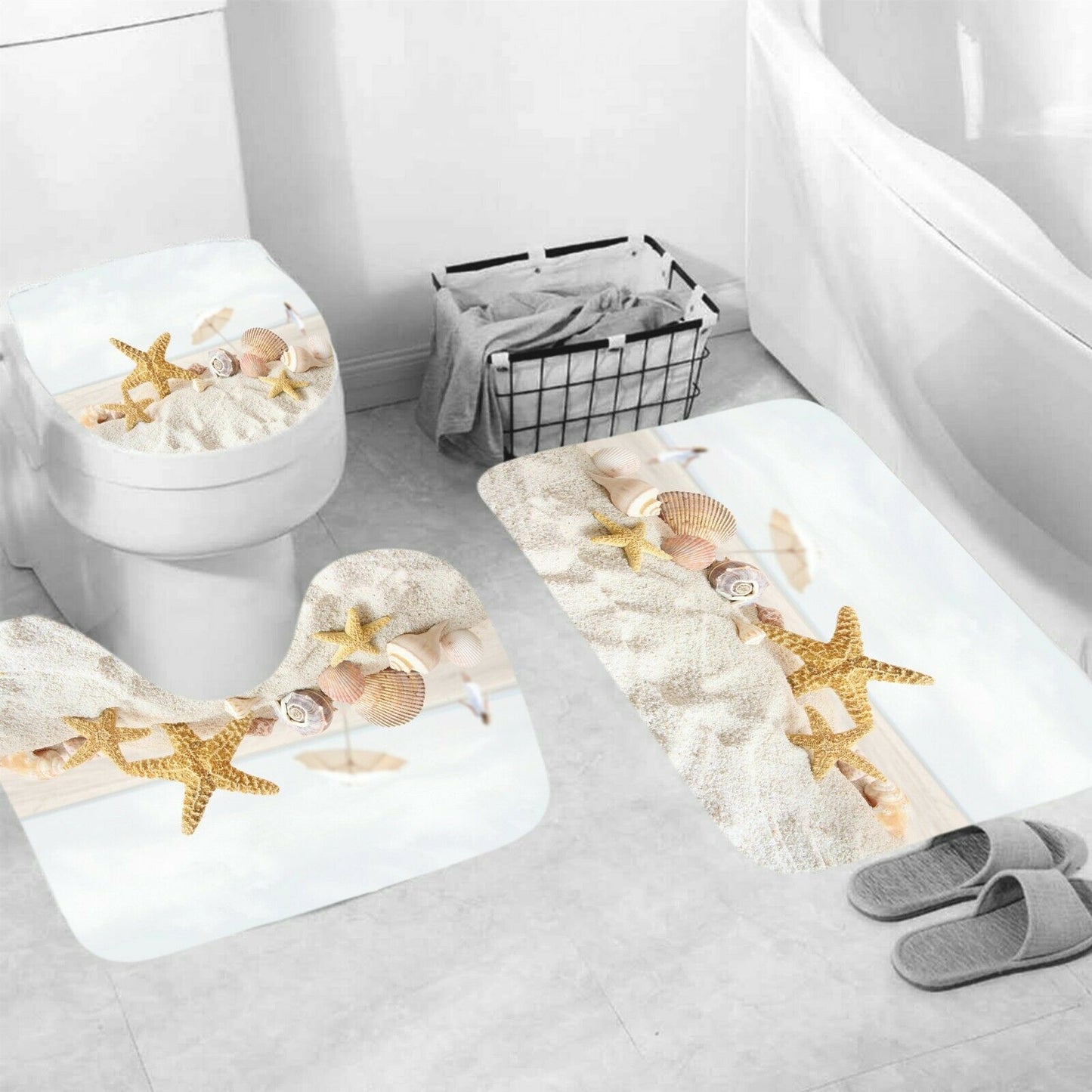 Sandbeach Shower Curtain Bathroom Rug Set Bath Mat Non-Slip Toilet Lid Cover-3Pcs Mat Set Only-Free Shipping at meselling99
