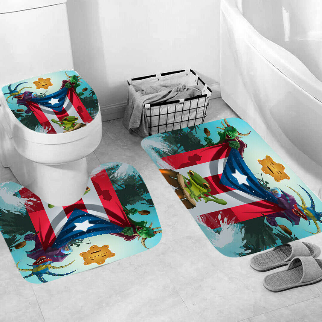 Flag Shower Curtain Bathroom Rug Set Thick Bath Mat Non-Slip Toilet Lid Cover--Free Shipping at meselling99