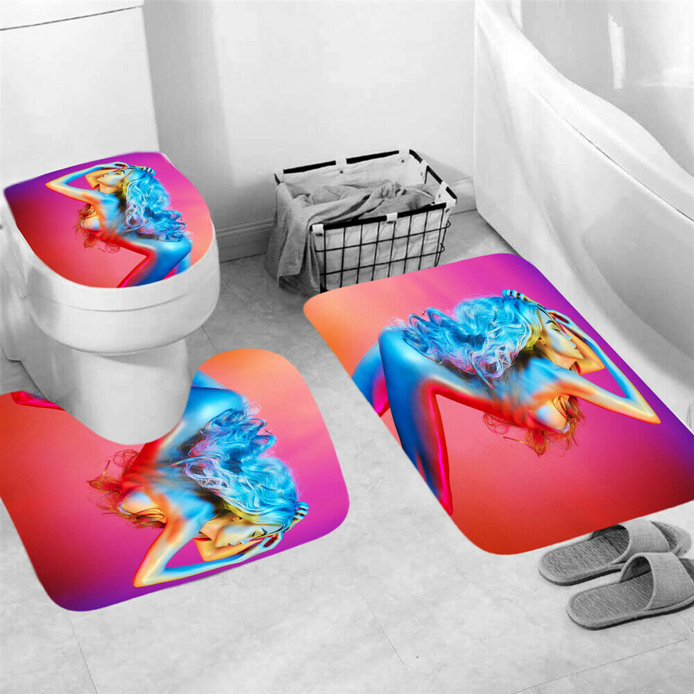 Sexy Woman Shower Curtain Bathroom Rug Set Non-Slip Bath Mat Toilet Lid Cover-3Pcs Mat Set Only-Free Shipping at meselling99