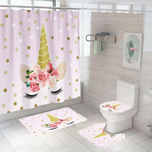 Unicorn Floral Shower Curtain Bathroom Rugs Bath Mat Non-Slip Toilet Lid Cover--Free Shipping at meselling99