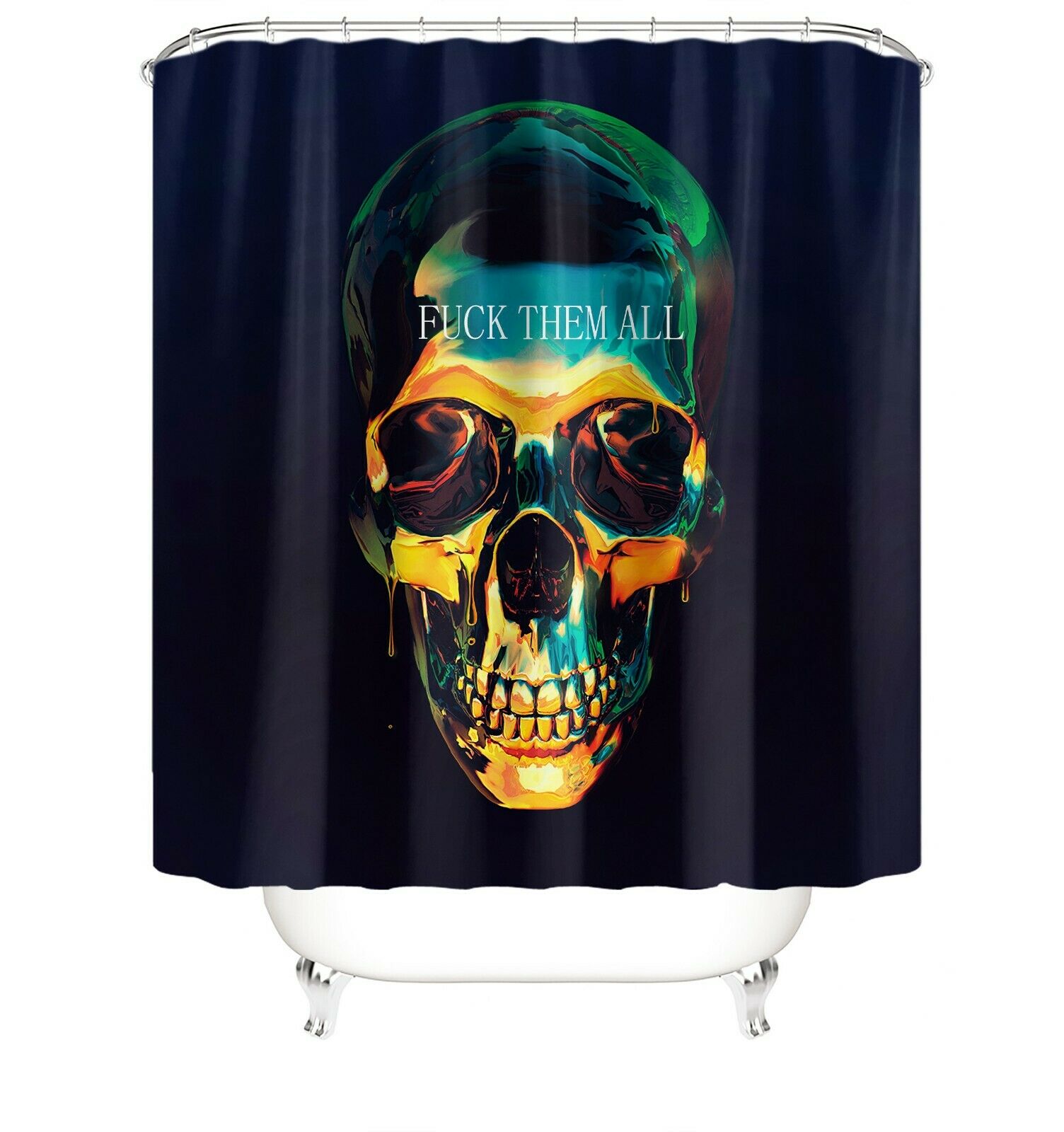 Skull Shower Curtain Set Thick Bathroom Rug Bath Mat Non-Slip Toilet Lid Cover-180×180cm Shower Curtain Only-Free Shipping at meselling99