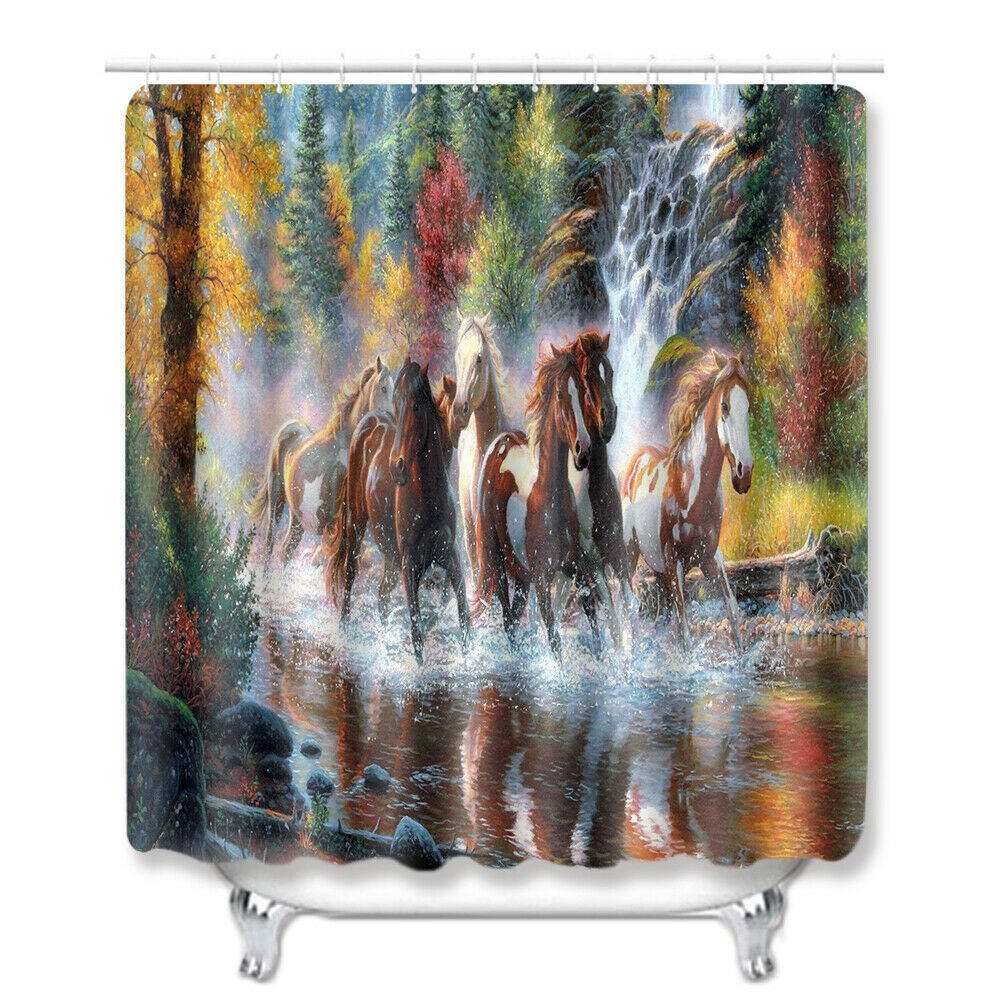 Gallop Horse Shower Curtain Bathroom Rug Set Bath Mat Non-Slip Toilet Lid Cover--Free Shipping at meselling99