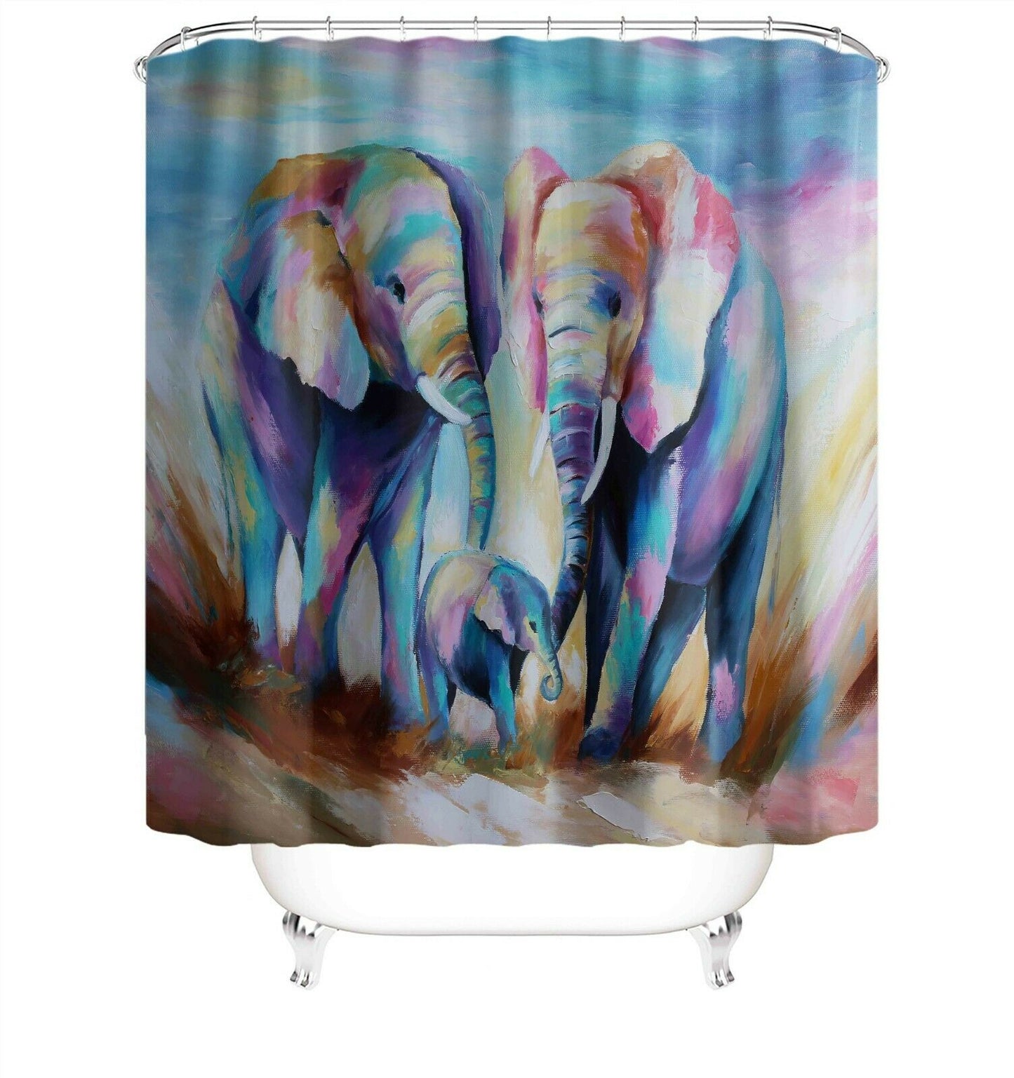 Elephant Family Shower Curtain Bathroom Rug Set Thick Bath Mat Toilet Lid Cover-180×180cm Shower Curtain Only-Free Shipping at meselling99