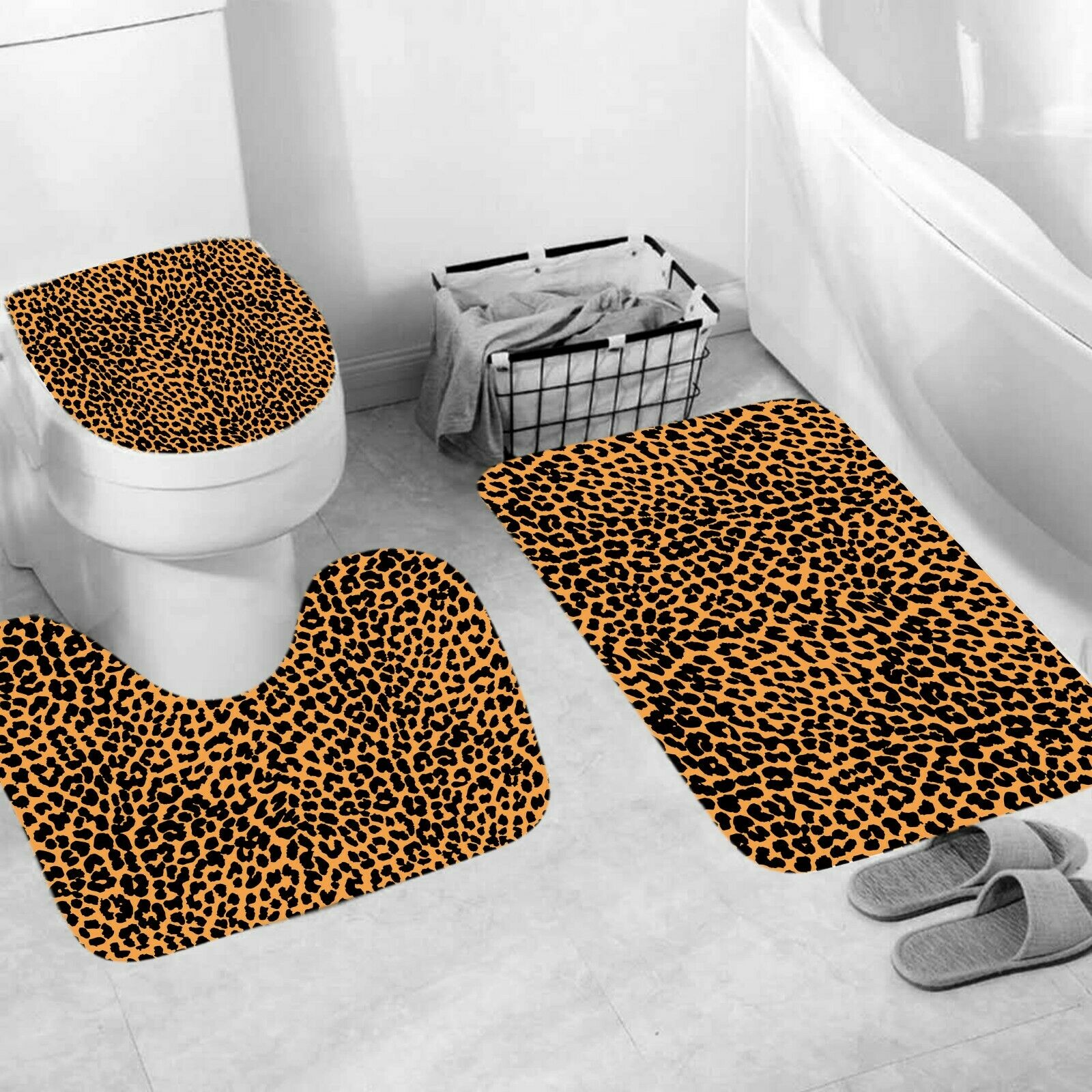 Leopard Shower Curtain Bathroom Rug Set Thick Bath Mat Non-Slip Toilet Lid Cover-3Pcs Mat Set Only-Free Shipping at meselling99